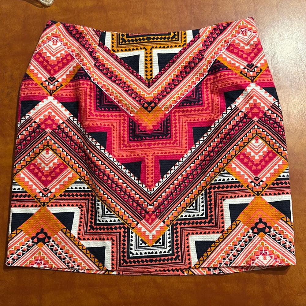 Merona pink navy orange tribal print skirt w lining